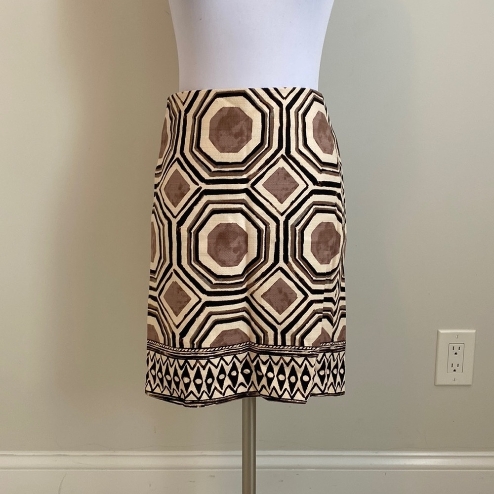 Loft Geometric Black Brown Straight Skirt